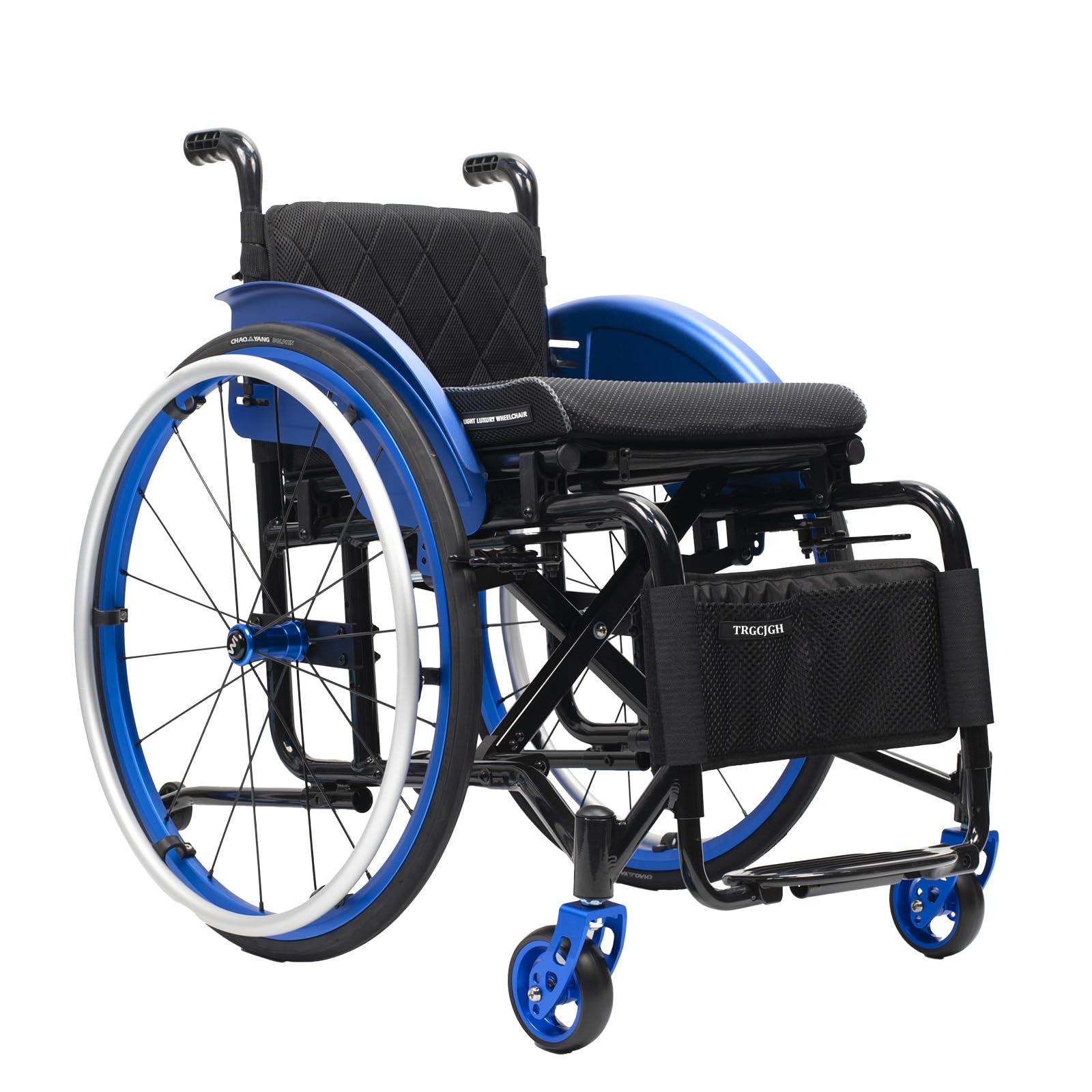Portable Ultra Lightweight Folding Wheelchair, Self-propelled Manual Chairs, with Handbrakes and Quick Release Rear Wheels(Blue,16.5in Seat Width)