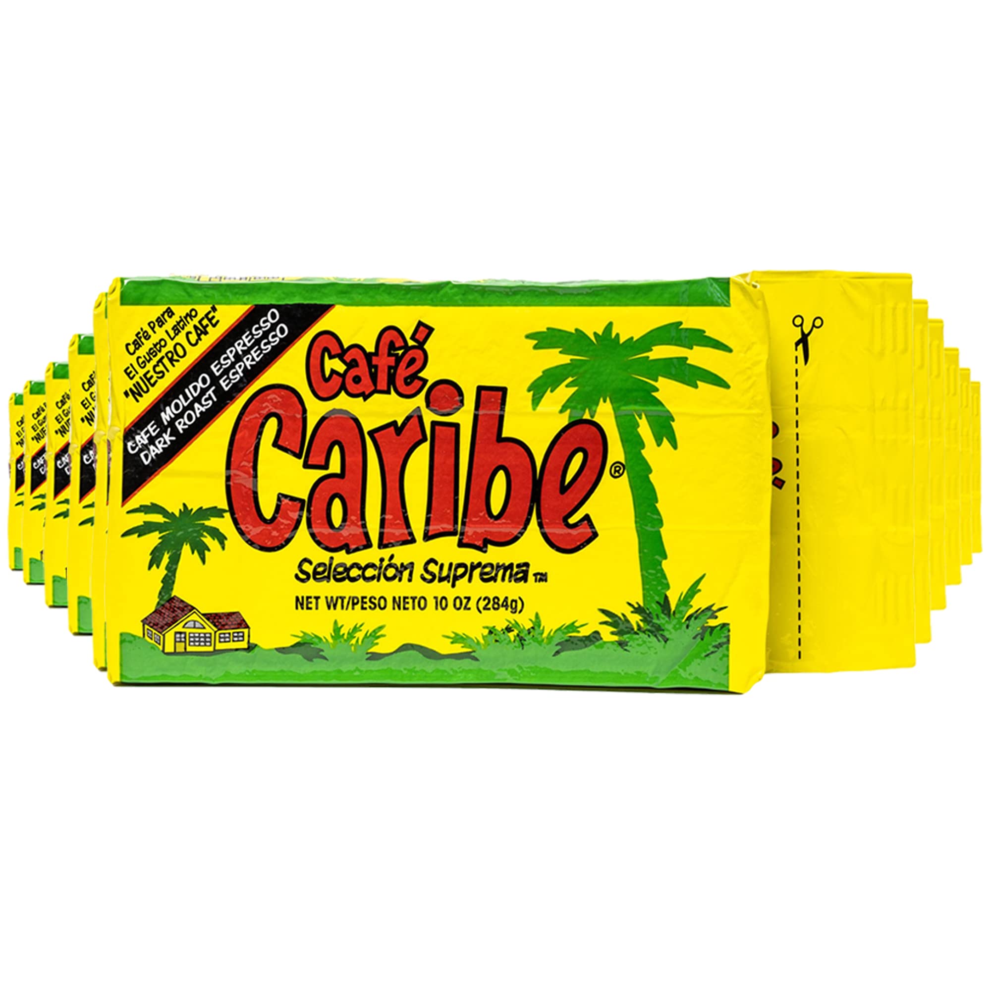CAFE CARIBE 100% Espresso Coffee Brick, Dark Roast Ground Coffee, 10 Oz. (Pack of 12)