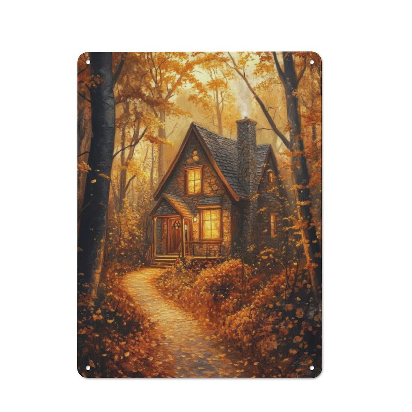 Junmoney Autumn Cottage Tin Wall Plaque 40X30cm With For Bar Or Restaurant, Suited To Bar Decor Enthusiasts