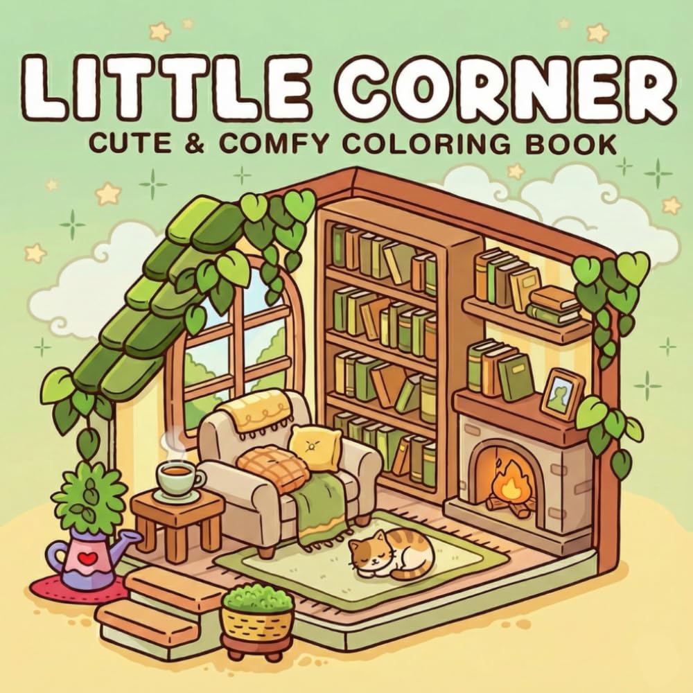 Little Corner: Cozy Spaces Coloring Book: Simple and Satisfying Home Interiors with Thick Lines. An Aesthetic Coloring Book Featuring Bedroom, Kitchen, and Shop Corners for Relaxation and Mindfulness