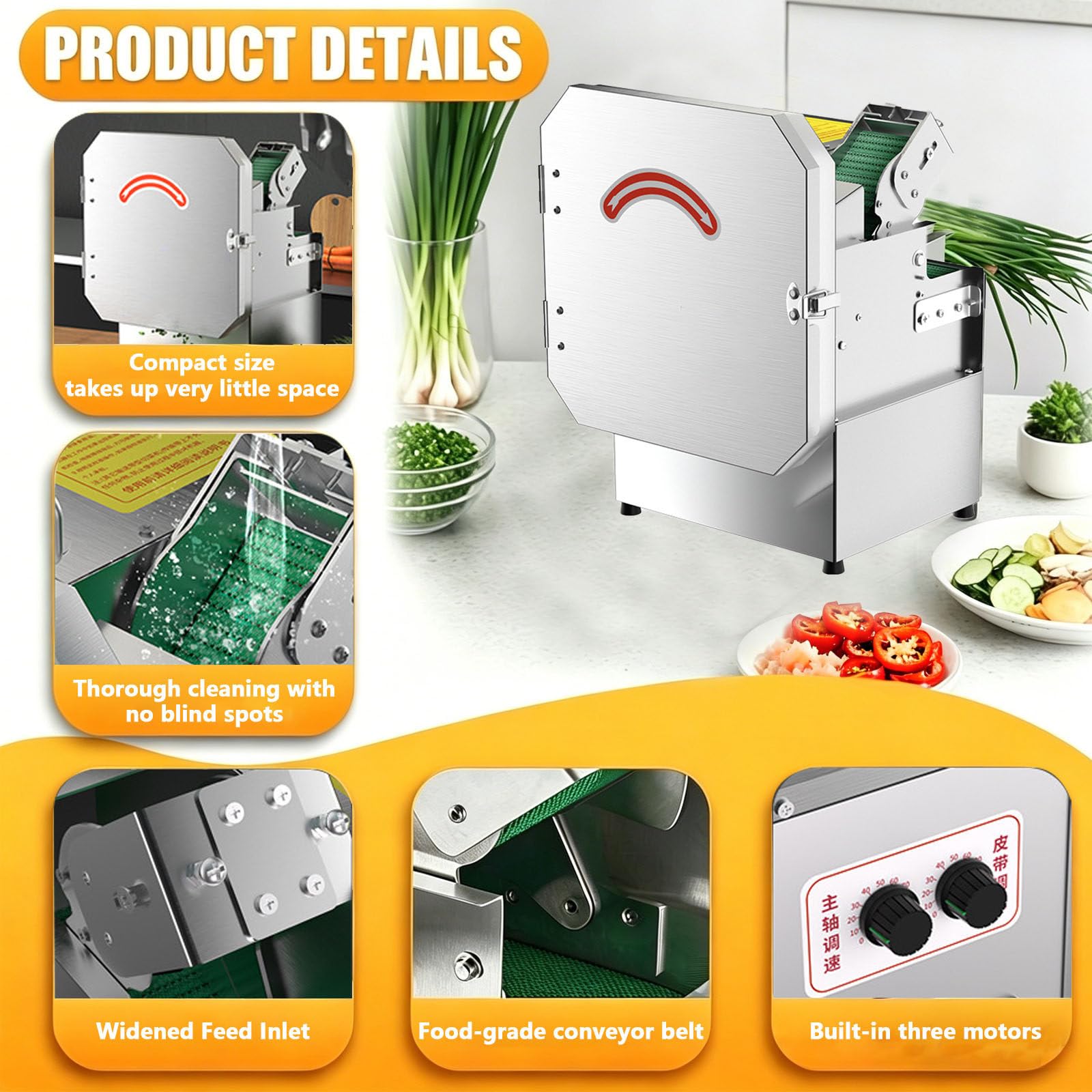 Cortadora de Verduras eléctrica Comercial, Grosor Ajustable, Equipada con 3 Motores Integrados, para restaurantes y cocinas domésticas