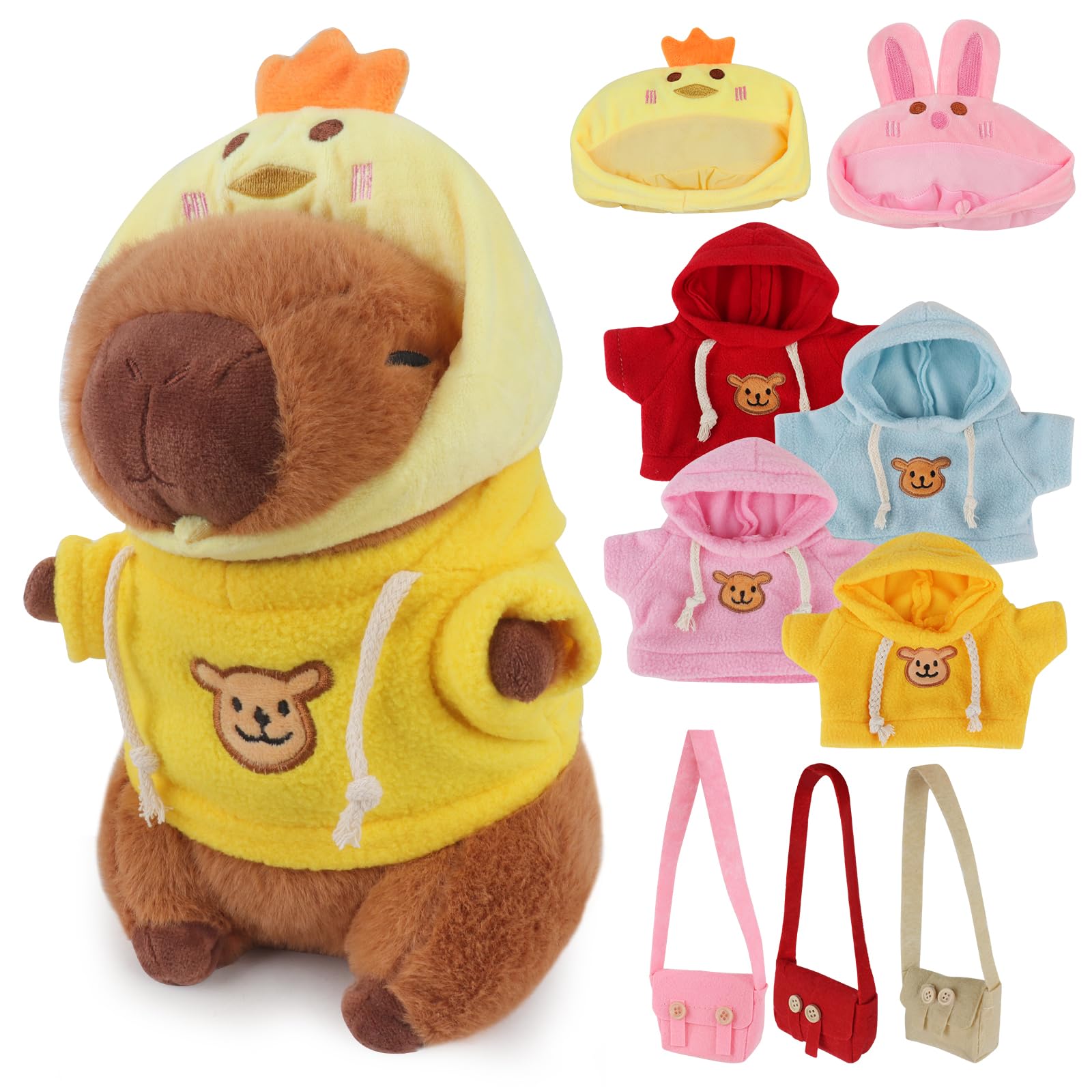 KBIBCK Capybara Plush with 10 PCS Clothes &Accessories, 25cm Capybara Stuffed Animal, Cute CapybaraTeddy