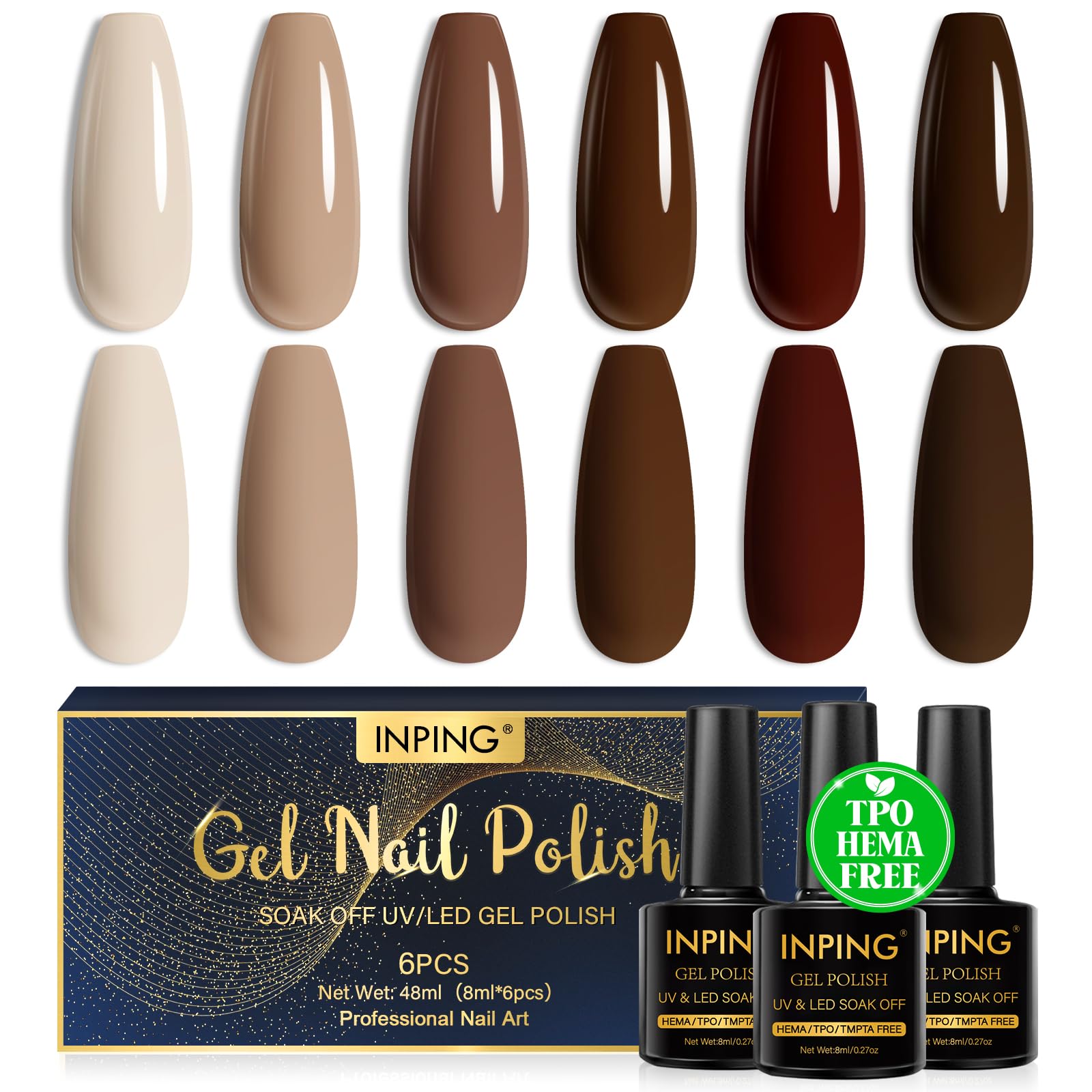INPING UV Nagellack, HEMA/TPO/TMPTA-Frei, 6 Farben UV Gel Nagellack Soak-Off UV/LED Gel Nägel für Anfänger DIY Nail Art Lack Maniküre Salon, Langlebig, 8 ML