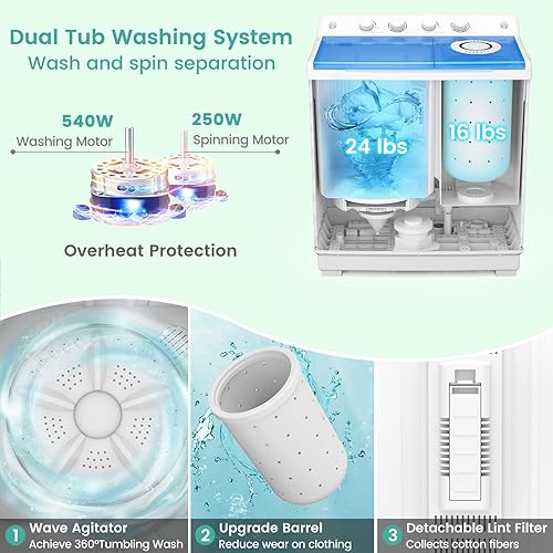 Miniatura 4 de Auertech Lavadora portátil de 40 libras, lavadora portátil grande para apartamentos con lavadora de 24 libras y giratoria de 16 libras, lavadora de