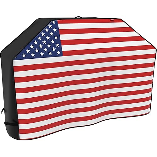 66" Heavy Duty Waterproof Gas Grill Cover fits Weber Char-Broil Coleman Gas Grill-Black,American Flag.