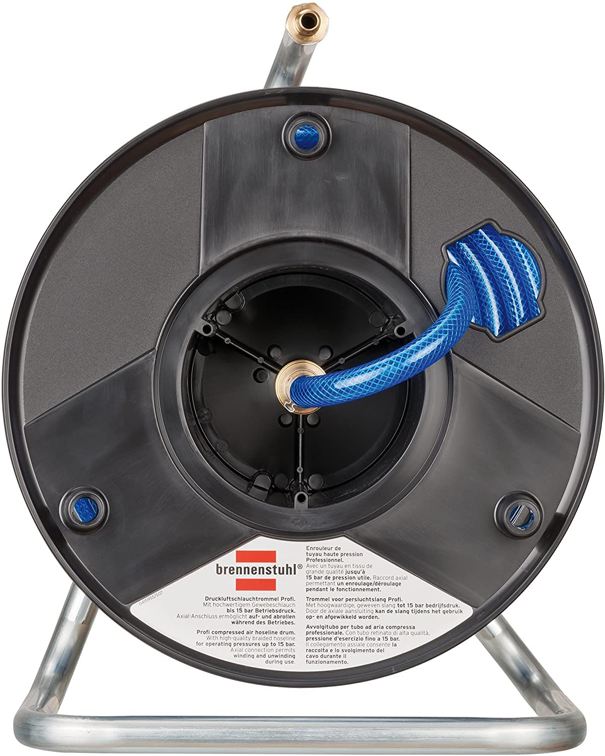 Brennenstuhl 1127010010 - Carrete de manguera antitorsión con manguera para aire comprimido de 20 metros Fabricado en Austria Manguera de 20 m, diametru-6/12 mm Robusto con soportes, Negro/Azul