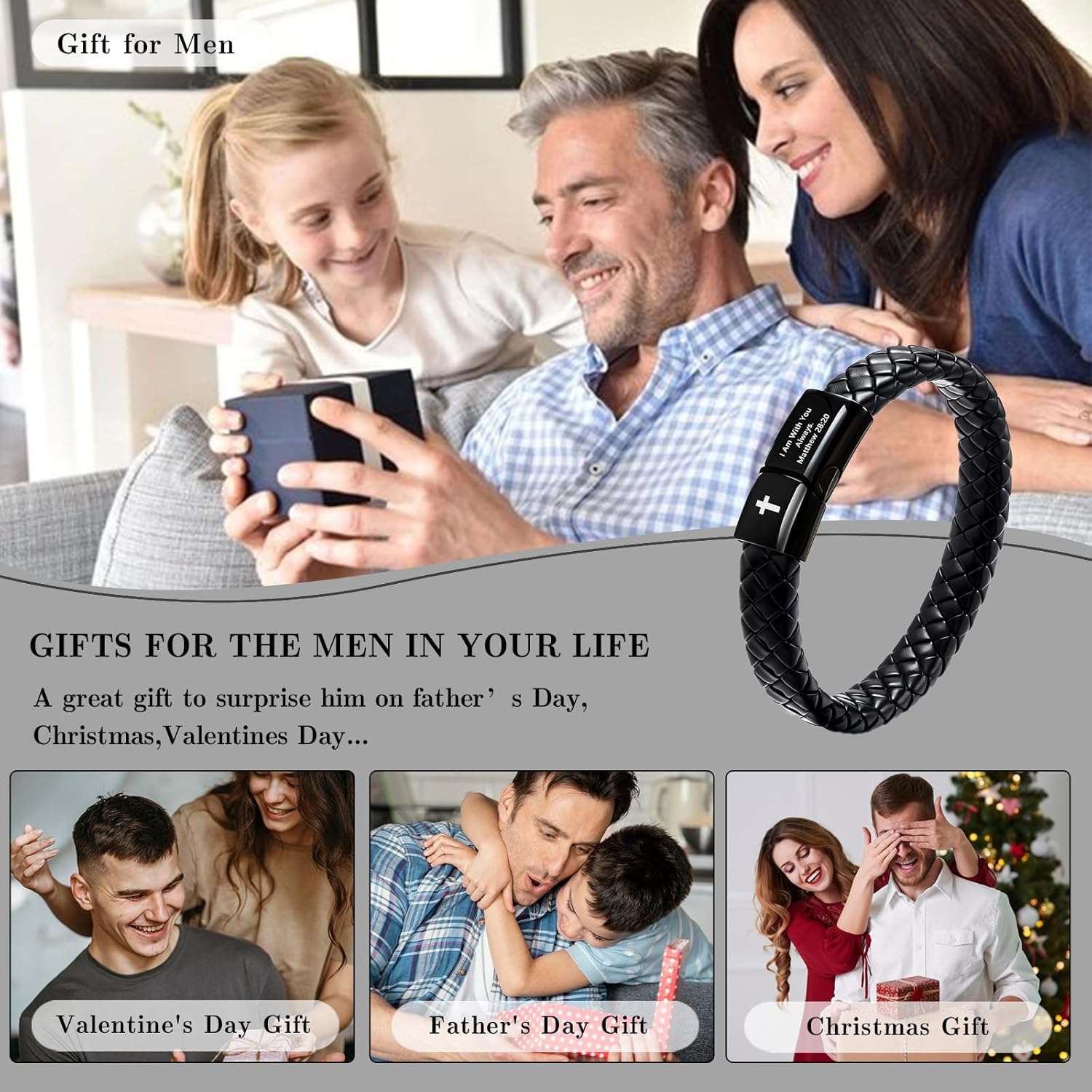 FEEL STYLE Mens Bible Verse Leather Bracelet - Lava Rock Bead Cross Bracelet for Men - Healing Balancing Braided Leather Wristband - Religious Christian Graduation Gift Jewelry for Men - Image 7