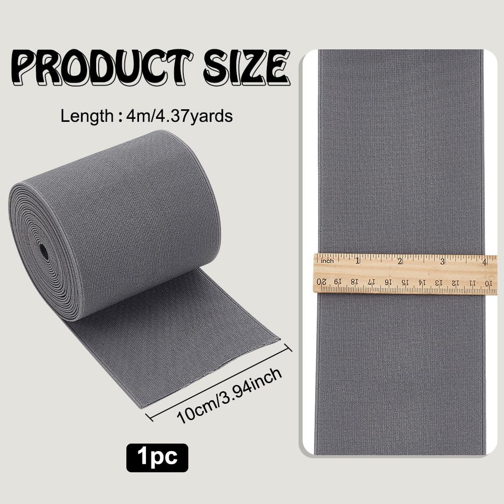BENECREAT 4.37 Yards (4 m) Nastro elastico grigio pesante 10 cm doppio tessuto elastico in twill per la cintura dei pantaloni di vestiti, parrucche, gonne, progetti fai da te