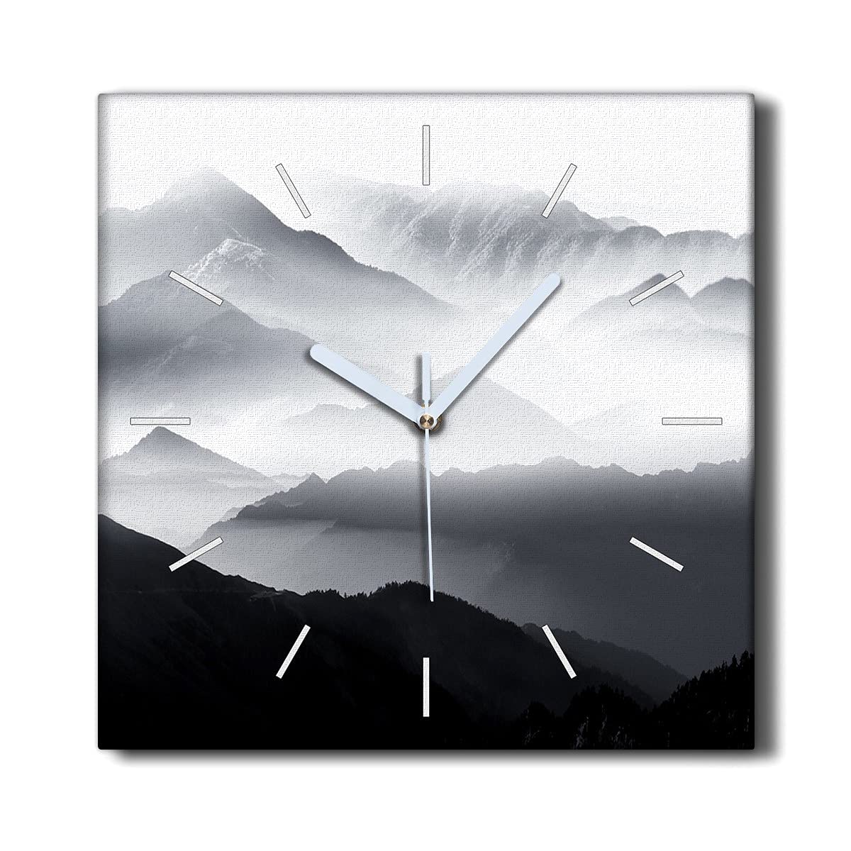 Horloge sans tic-tac 30x30cm Brouillard Montagne déco murale salon chic