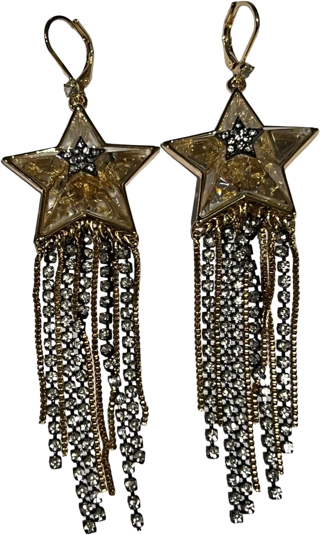 Betsey Johnson Celestial Punk Crystal Star Fringe Rhinestone Earrings Great XMAS GIFT Idea Christmas Present