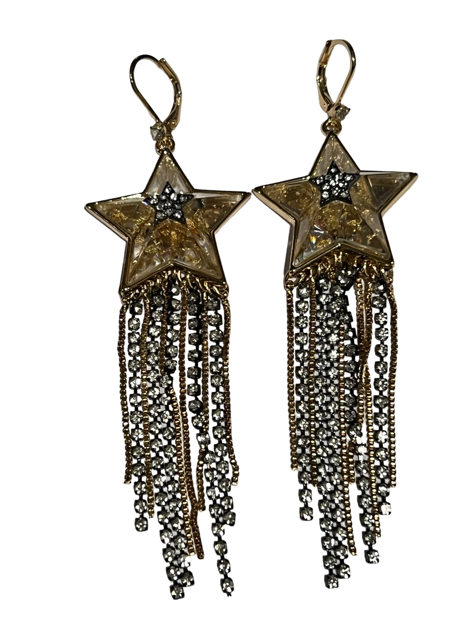 Betsey Johnson Celestial Punk Crystal Star Fringe Rhinestone Earrings Great XMAS GIFT Idea Christmas Present