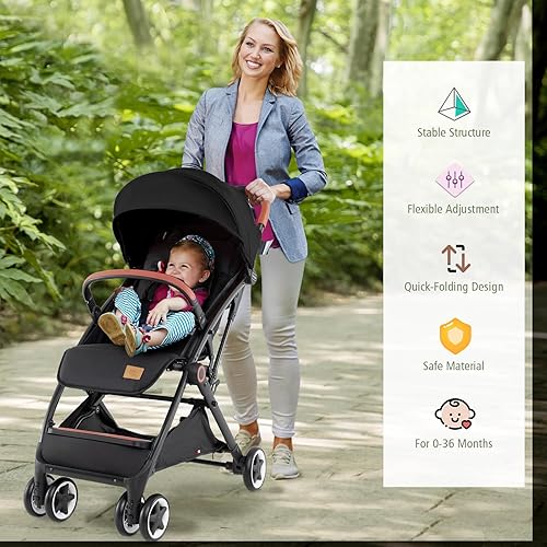 Miniatura 6 de HOMGX - Cochecito de bebé ligero, cochecito de viaje compacto con asiento ergonómico, cesta espaciosa, respaldo ajustable, toldo de gran tamaño,