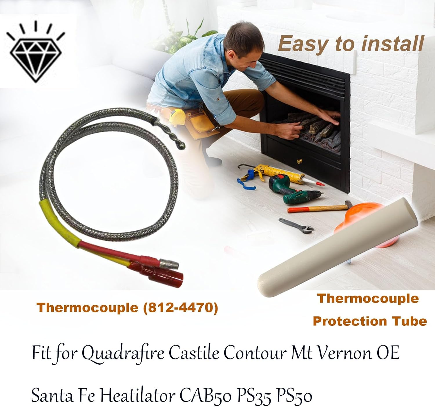 Replacement Thermocouple 812-4470, Protection Tube Bundle kit fit for Quadrafire Castile Contour Mt Vernon OE Santa Fe Heatilator CAB50 PS35 PS50