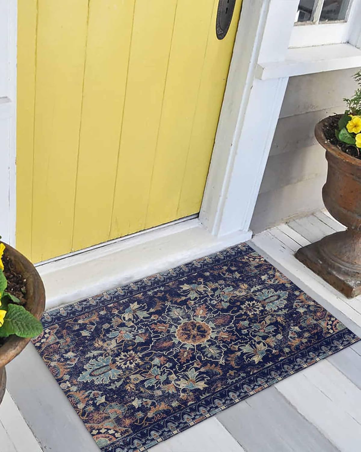 Indoor/Outdoor Door Mat Welcome Mats 24x36 Inch Non-Slip Rubber Entryway Mats Nation Tribe Flower Textures Doormats for Home