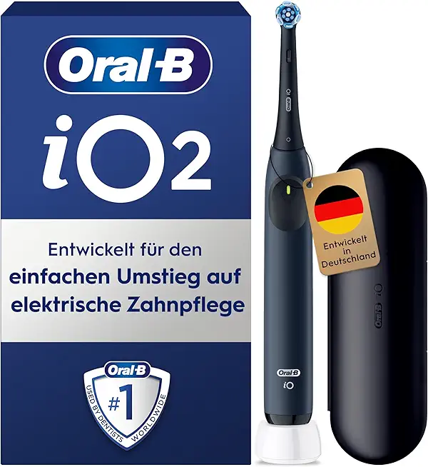 Oral-B iO Series 2 Elektrische Zahnbürste — Electric Toothbrush, Inkl. 1 Aufsteckbürste, Reise-Etui — 3 Putzmodi für Zahnpflege, Zahnbürste Elektrisch, Designed by Braun, Blau