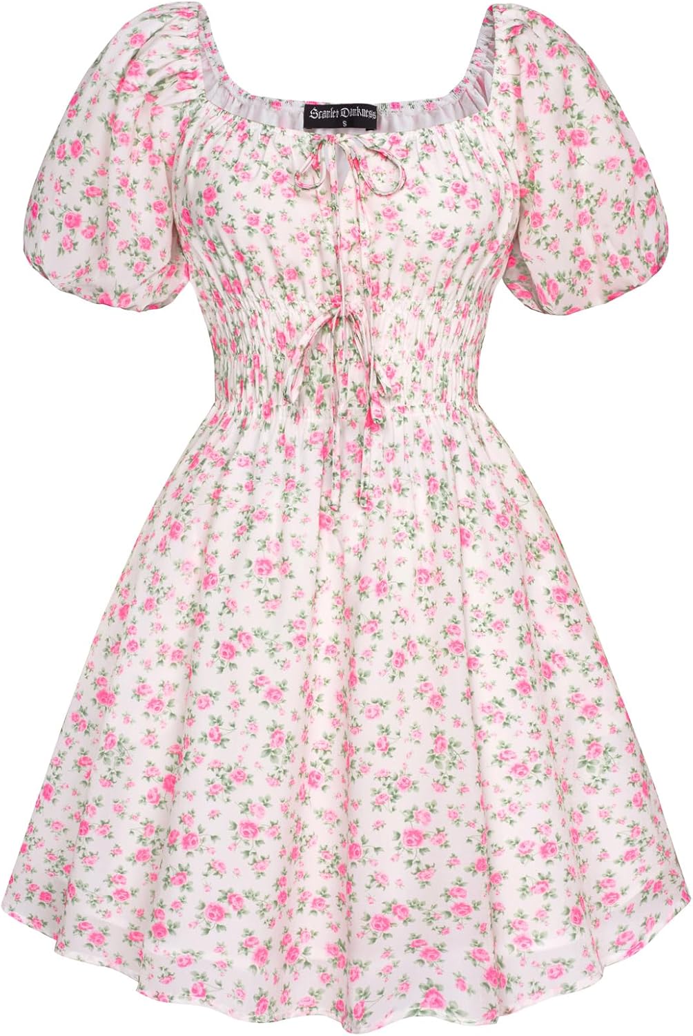 Scarlet Darkness Women's Off The Shoulder Summer Dress Floral Puff Sleeve Renaissance Dresses - Image 4