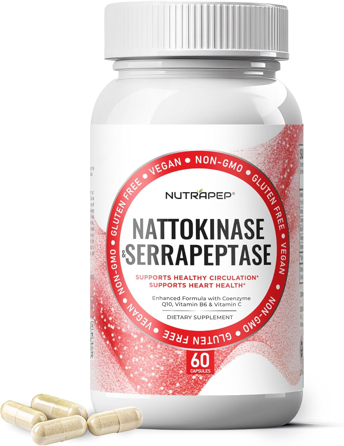 NutraPep Nattokinase 2000 FU Serrapeptase 240000 SPU Supplement - Enhanced with Coenzyme CoQ10 Vitamin B6 Vitamin C Black Pepper Extract - Nattokinase 400mg Capsule for Men Women