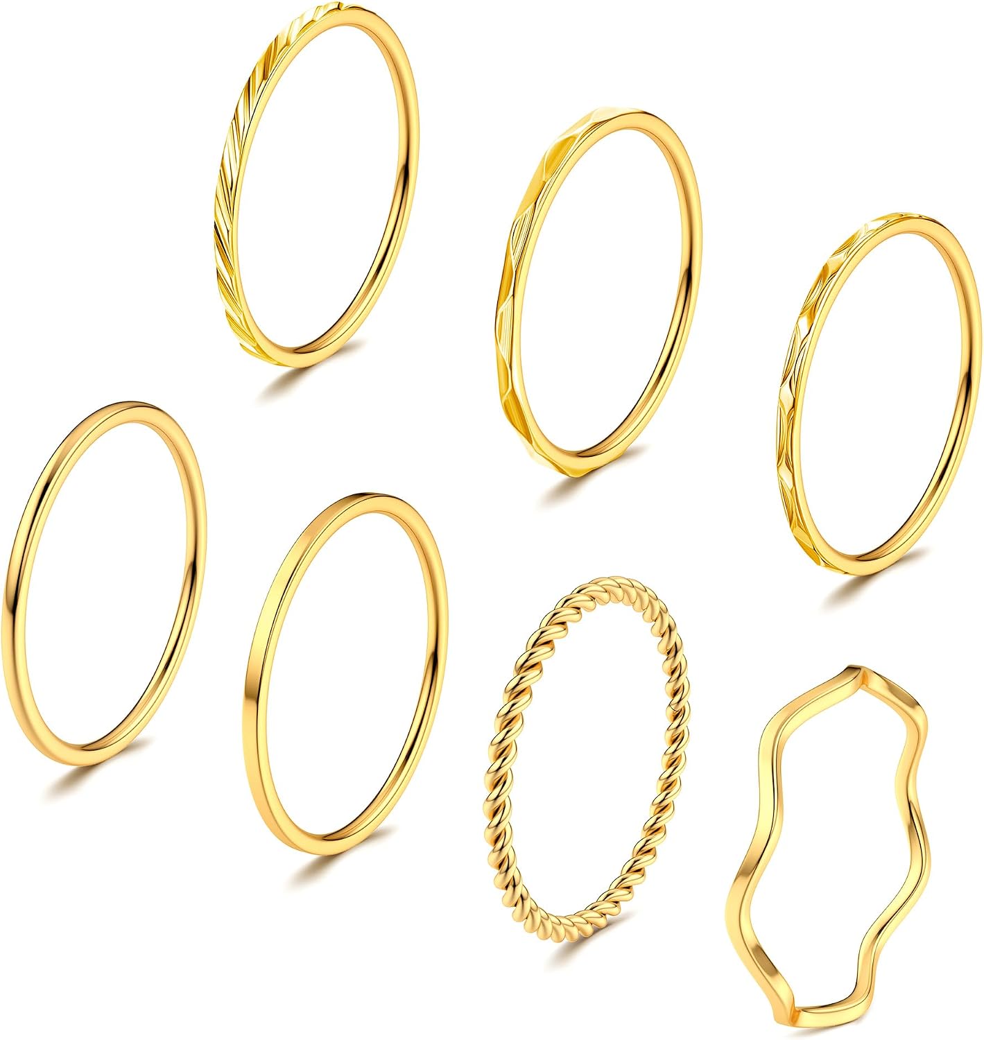Yadoca 7 Pcs 1MM Stainless Steel Rings for Women Men Fashion Simple Plain Knuckle Stacking Midi Thumb Dainty Thin Stackable Statement Band Rings Set Size 5-11 Silver Gold Tone