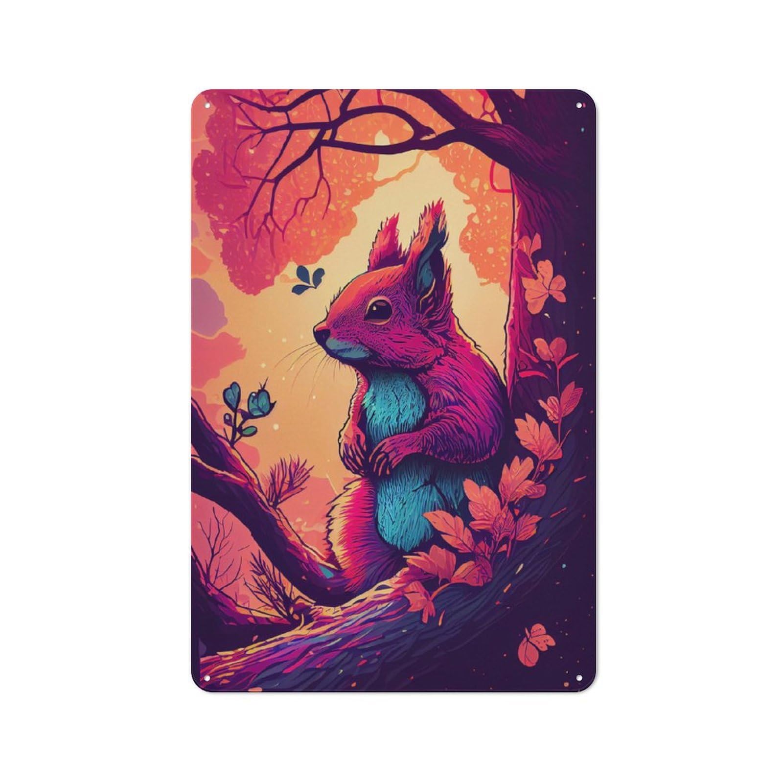 Squirrel Drawn Classic Metal Wall Decor 30x20cm, Metal Sign for Cafe, Pub, Workshop Or Home Bar, Small Accent for Blank Walls