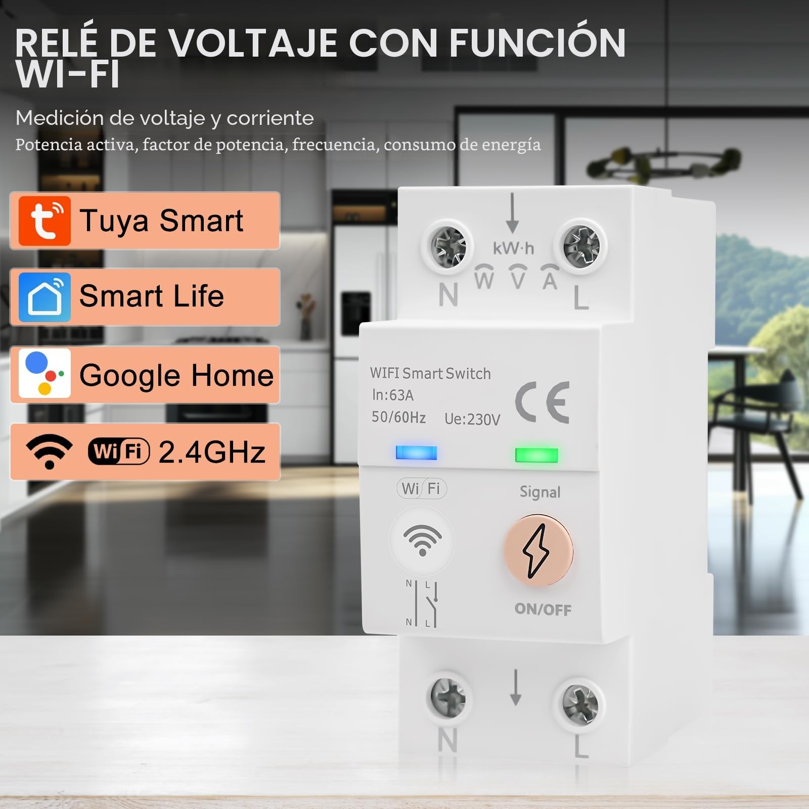 Interruptor wifi inteligente 63A Tuya Control por voz disyuntor wifi inteligente Medidor de Energía AC 80-300V interruptor remoto Protección contra sobrepresión sobrecorriente y sobrecarga