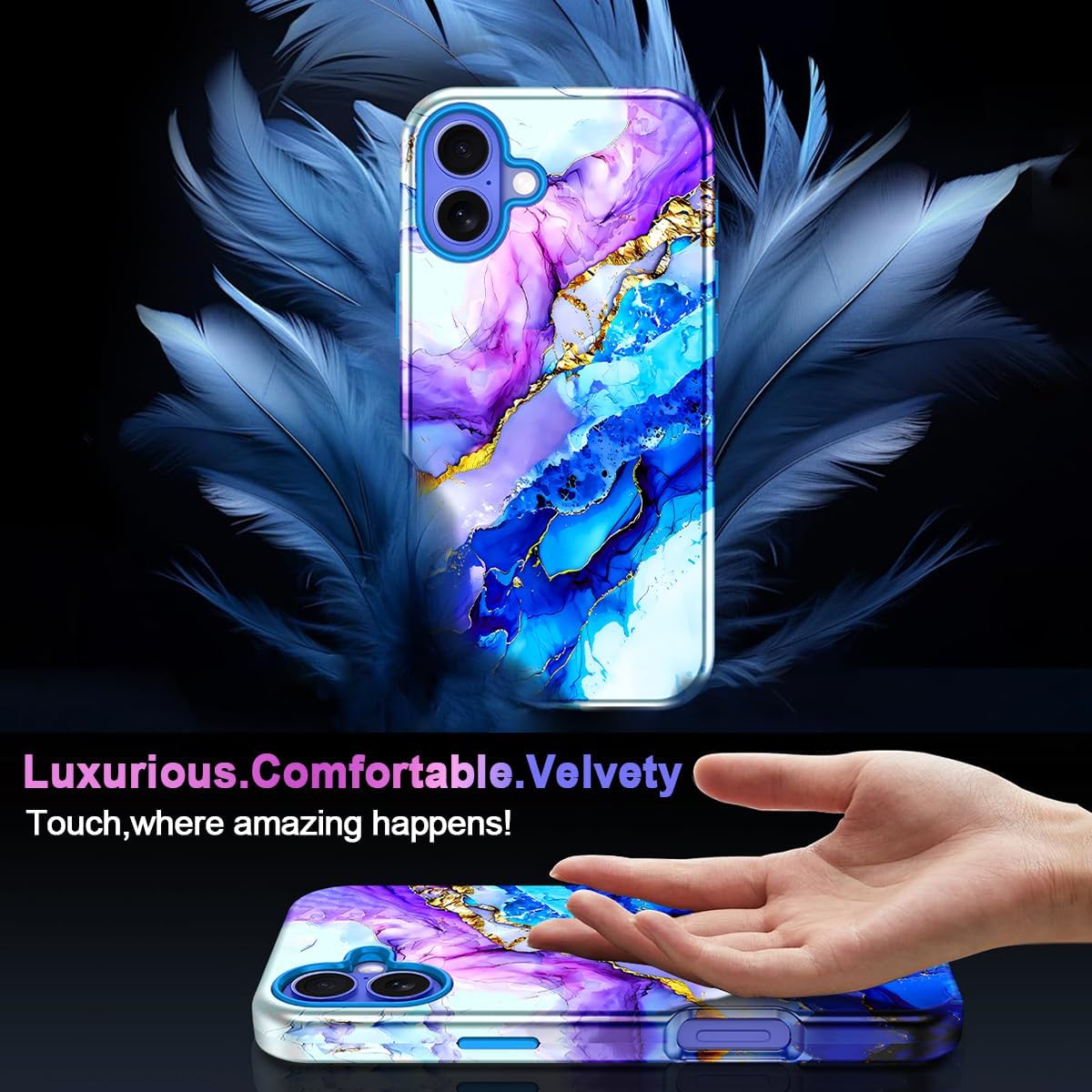 Casetego for iPhone 16 Plus Case,Compatible with MagSafe,[Military Grade Drop Test] Full Body Protection Slim Shockproof Rugged Marble Women Girls Case for iPhone 16 Plus 6.7 inch,Azure Blue - Image 8