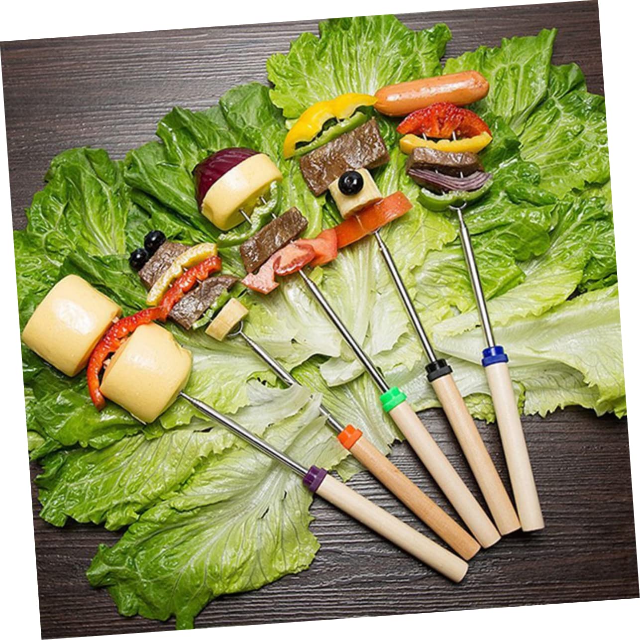 PRETYZOOM 1 PC Telescoping Stainless Steel Hot Dog Roasting Fork with Wooden Handle for Marshmallow and Vegetable Roasting for Camping and Bbq Random Color Random Color