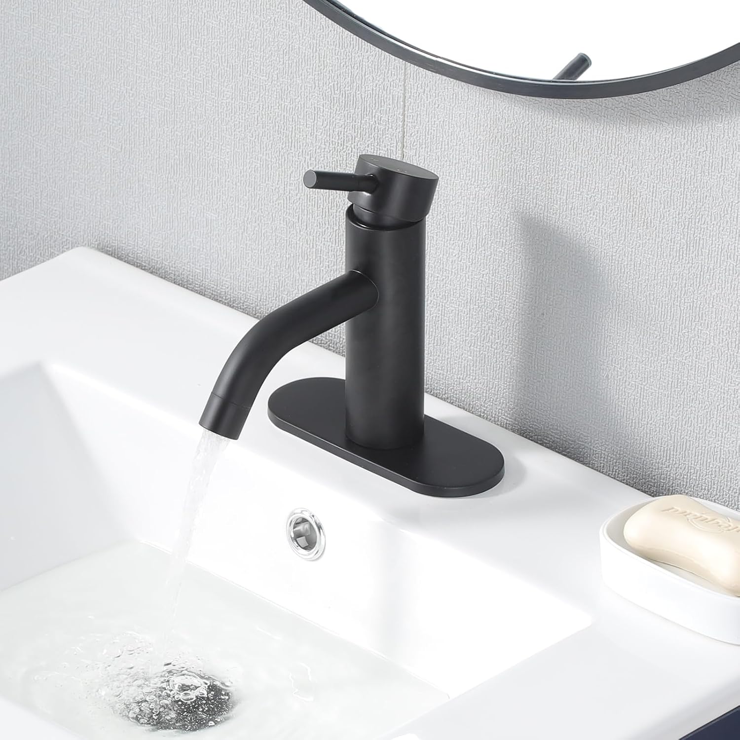 HOTIS Matte Black Bathroom Faucet, Single Hole Bathroom Sink Faucet with Pop-up Drain, Suitable for 1 or 3 Hole Installation, Single Handle for Bathroom Sink, RV and Vanity, HT-HJ-052B-D