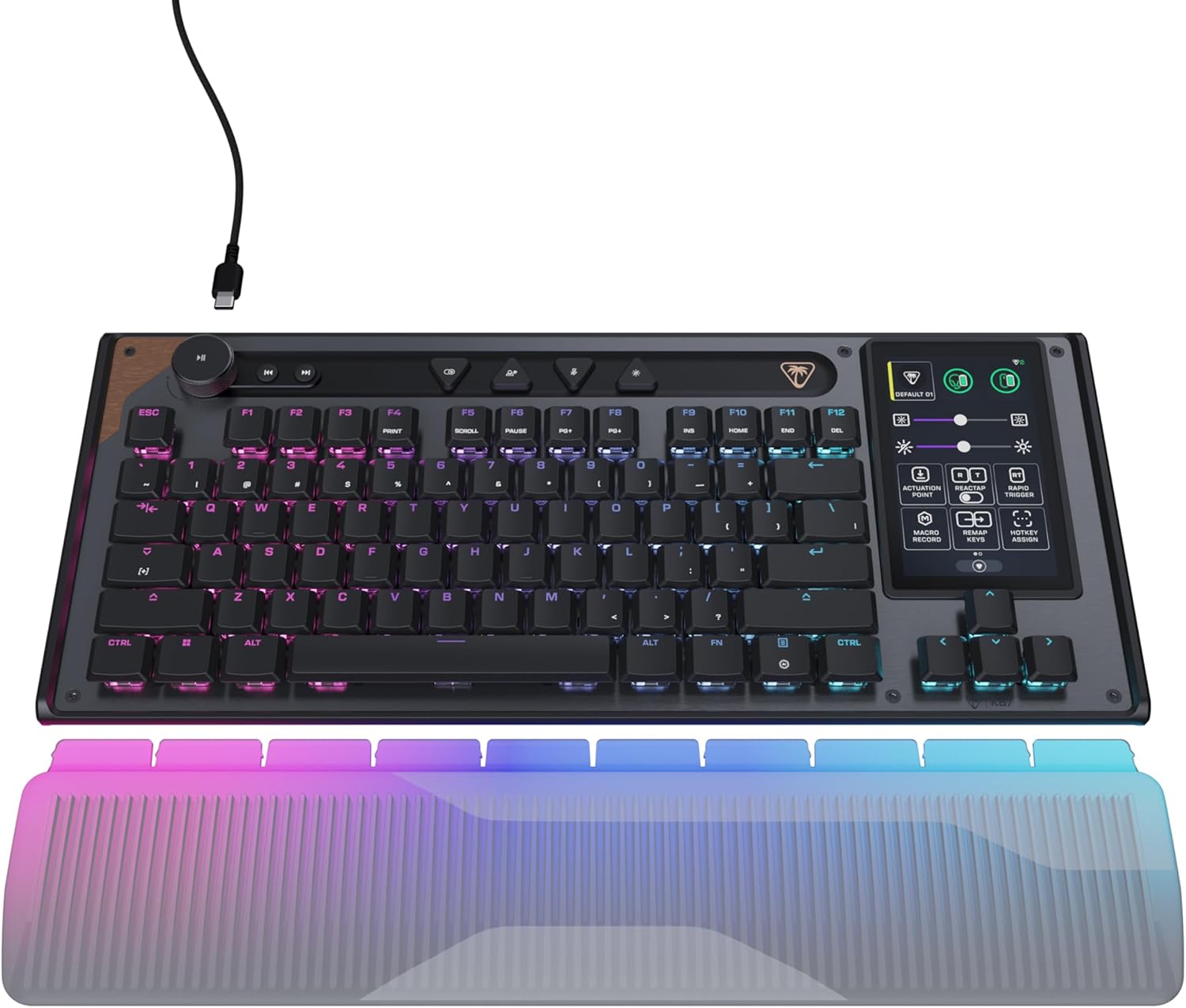 Turtle Beach Command Series KB7 TKL Wired Gaming Keyboard, 4.3” Touchscreen Command Display, Titan Low-Profile Hall Effect Switches, Double Shot PBT Keycaps, True 8K Polling, PerKey RGB Lighting
