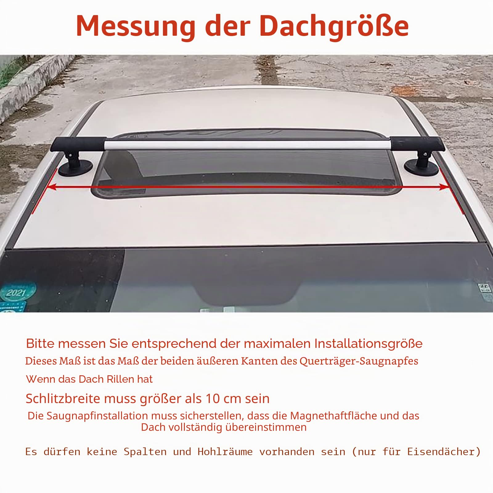 Janefer care Universal-Dachträger-Querträger, Saugnapf 10 cm Durchmesser, verstellbare Aluminium-Gepäckquerträger, für Auto-SUV ohne Dachseitenschiene, zerstörungsfreie Installation,A(88-103CM)