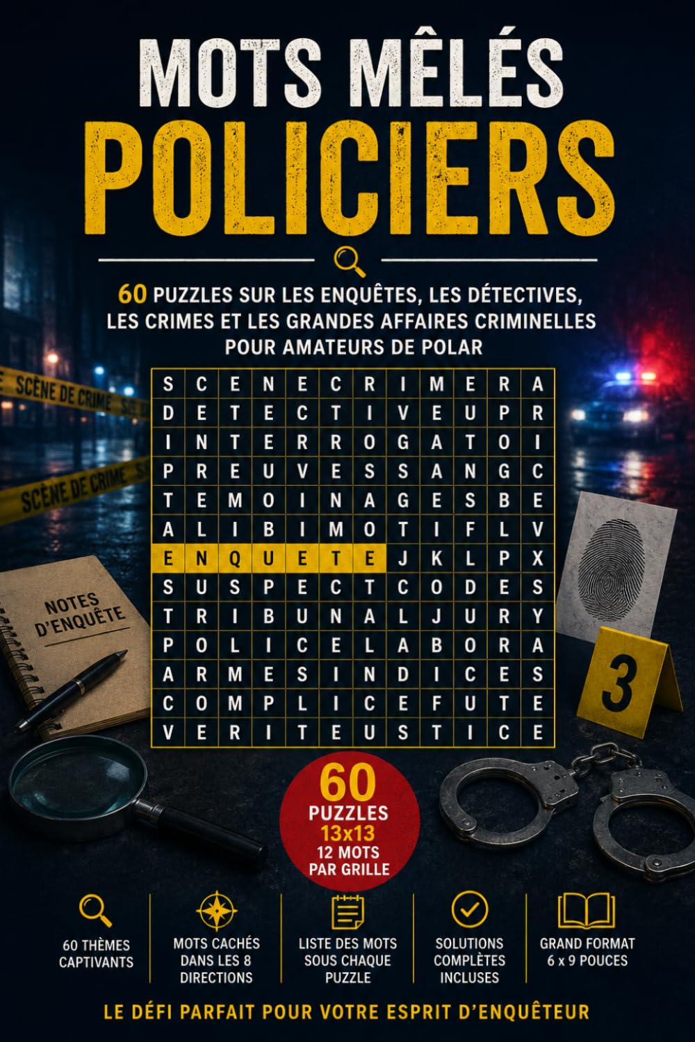 Mots Mêlés Policiers: 60 Puzzles sur les Enquêtes, les Détectives, les Crimes et les Grandes Affaires Criminelles pour Amateurs de Polar
