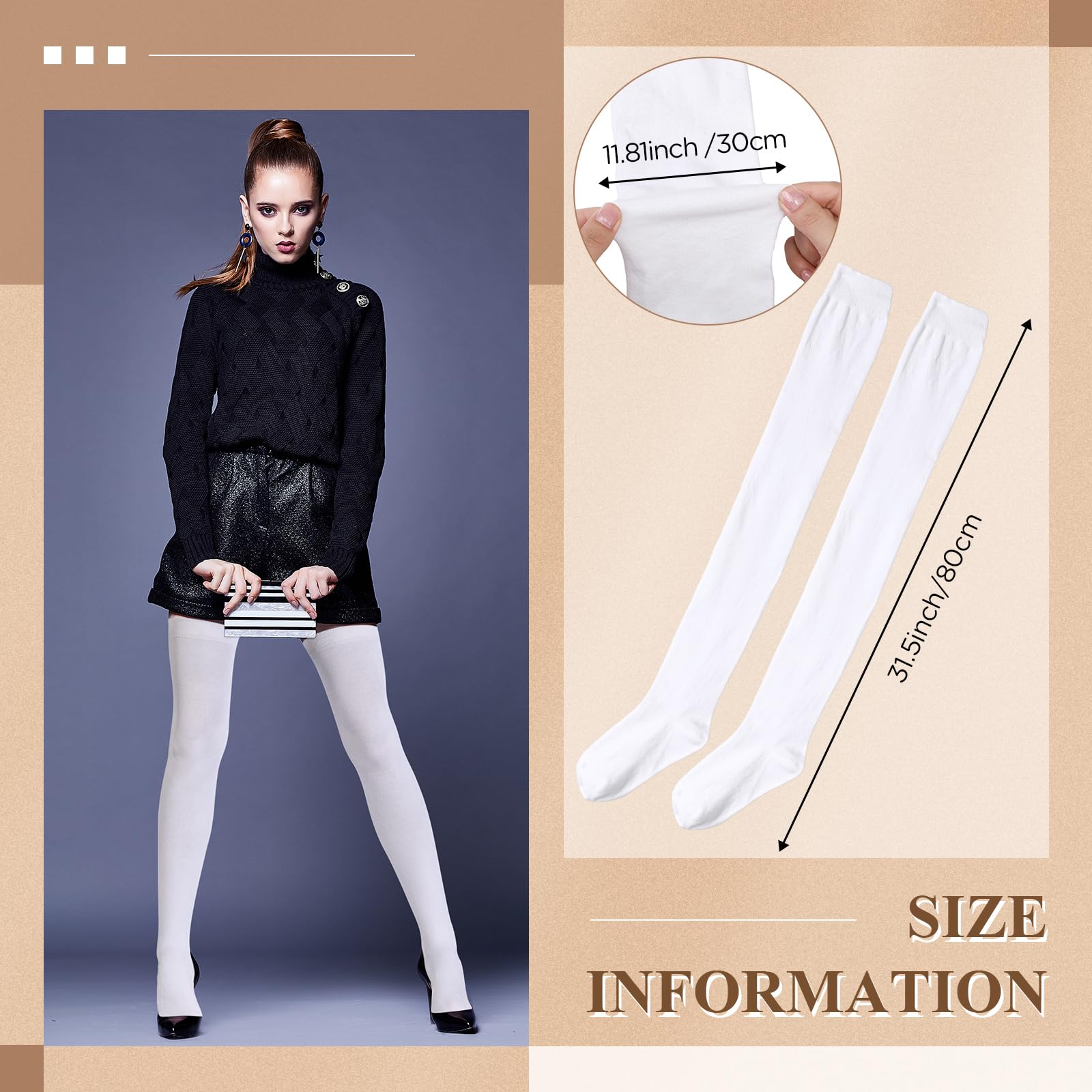 SATINIOR Extra Long Socks Thigh High Cotton Socks Extra Long Knee Boot Stockings for Women: One Size White