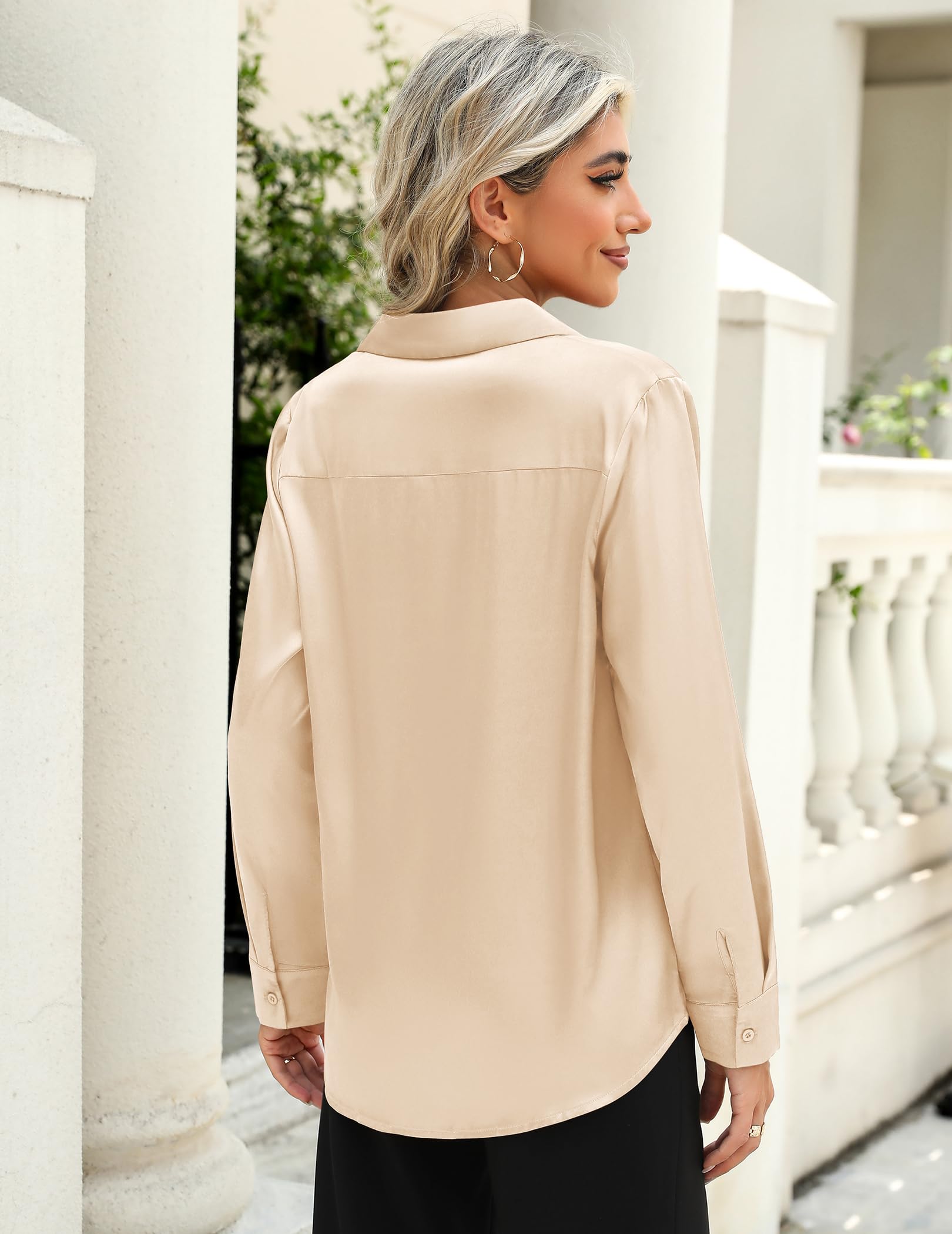 Zeagoo Chemisier Femme Satin Élégante Blouse à col en V Soie Chemise S-XXL | Manches Longues Chemisiers et Blouses | Business Shirts Top | Silk Chemisier