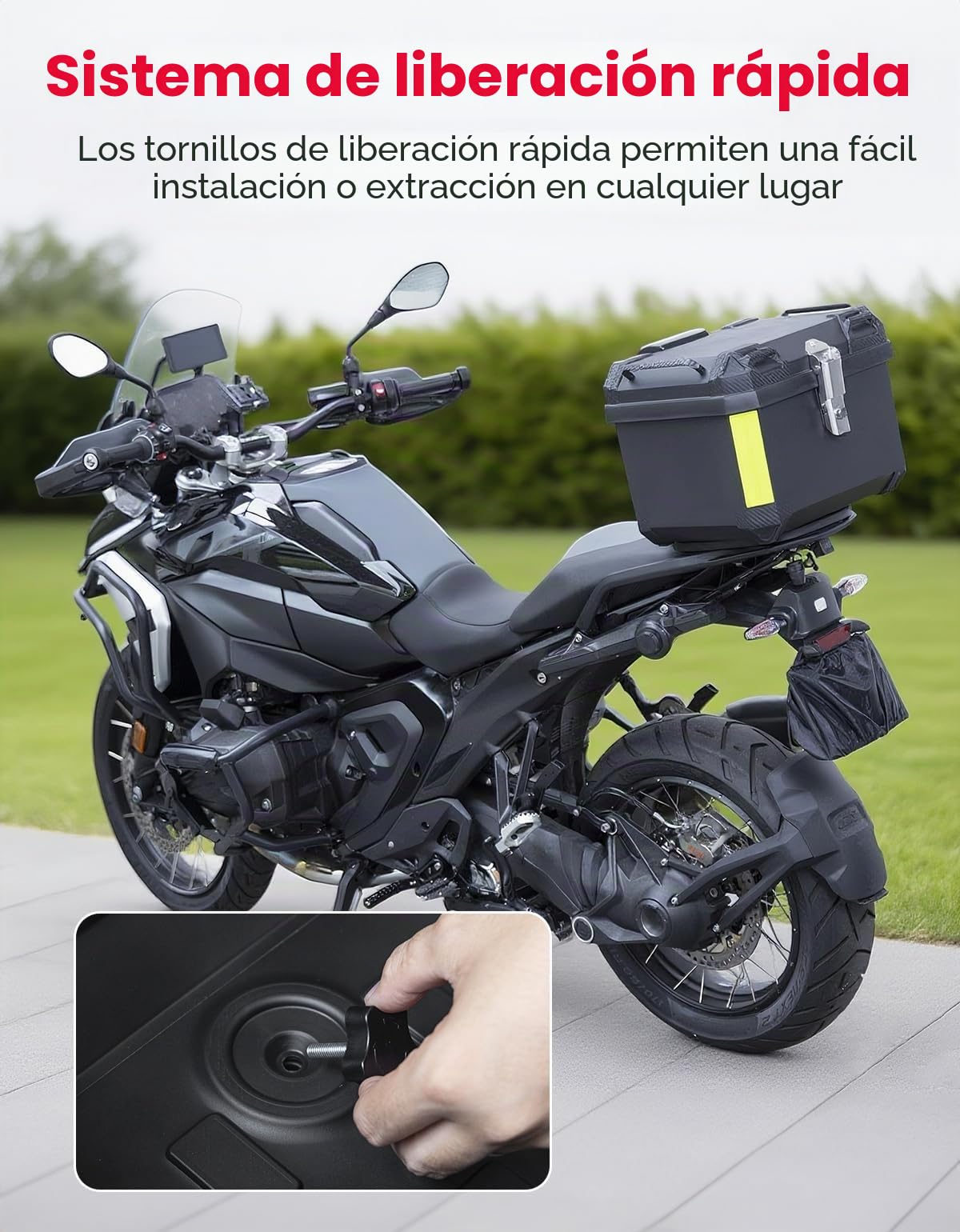 KEMIMOTO Maleta superior para motocicleta de 45L, Maleta universal para motocicleta para todas las motocicletas, Maleta trasera impermeable y desmontable para motocicleta con cerradura y respaldo