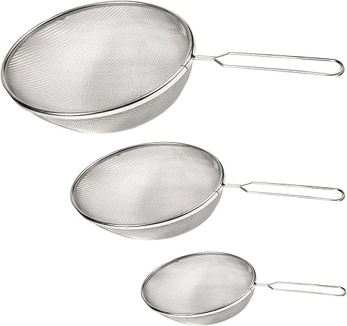 Miniatura 3 de Juego de 3 coladores de malla fina con mango de colador de harina, tamiz de harina, escurridor de alimentos de cocina, juego de colador de cocina de