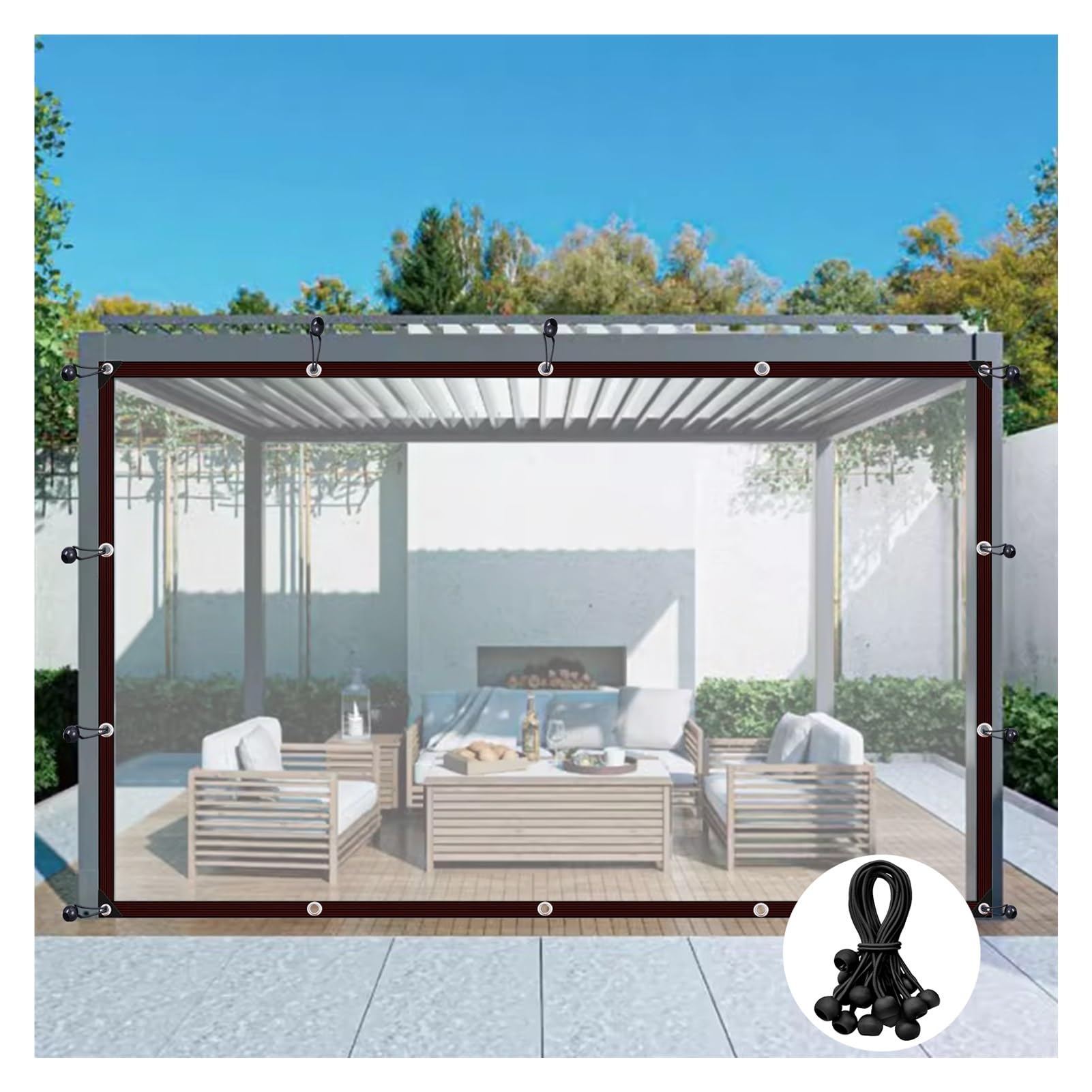 Lona transparente impermeable de PE con ojales para pérgolas y cenadores exteriores
