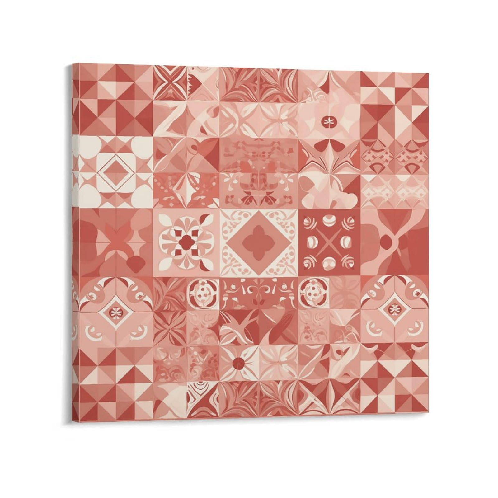 KLOPH Peach And White Squares Canvas Wall Art for Living Room 10x10inch Modern Artwork Painting for Bathroom Hanging Canvas Prints Aesthetic Wallart for Bedroom Kitchen Office Wall Decor