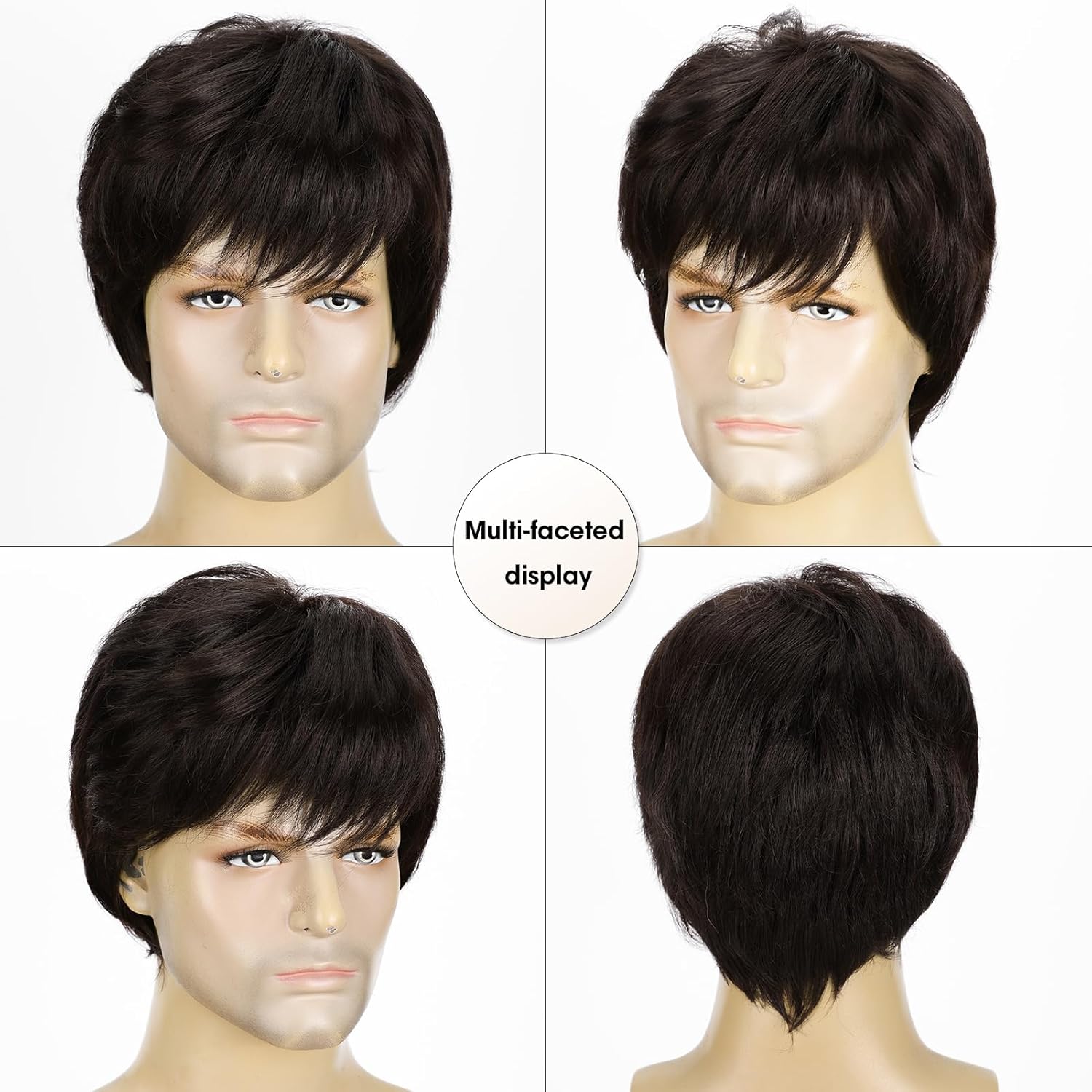 YYHR Mens Brown Wig Short Layered Natural Hair Costume Synthetic Full Wigs dark Brown Hair Replacement Wig - Image 6