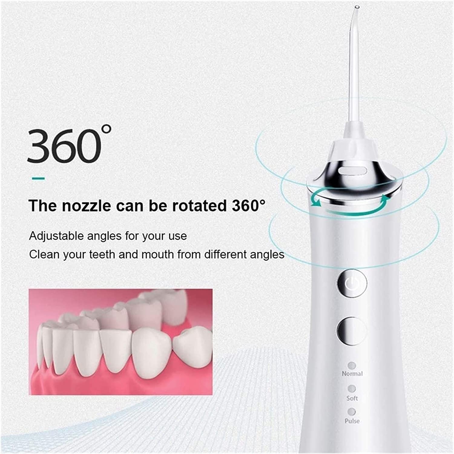 Idropulsore 3 modalità, Irrigatore Orale Dentale Senza Fili da 150 ml, 3 modalità e 5 Punte a Getto, IPX7 Impermeabile, detergente for Denti Impermeabile Ricaricabile for casa e Viaggi