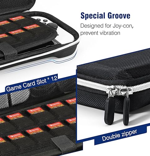 Miniatura 4 de Bestico Funda de transporte para Nintendo SwitchSwitch modelo OLED, carcasa protectora rígida para almacenamiento de viaje, con 12 ranuras para