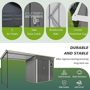 12x4FT Metal Lean-to Shed with Open-Sided Pergola, 4'x6' Outdoor Storage Shed & 6'x4' Hardtop Gazebo Combo, 2-in-1 Garden Storage Tool Shed for Patio, Backyard, Outdoor Organization Structure