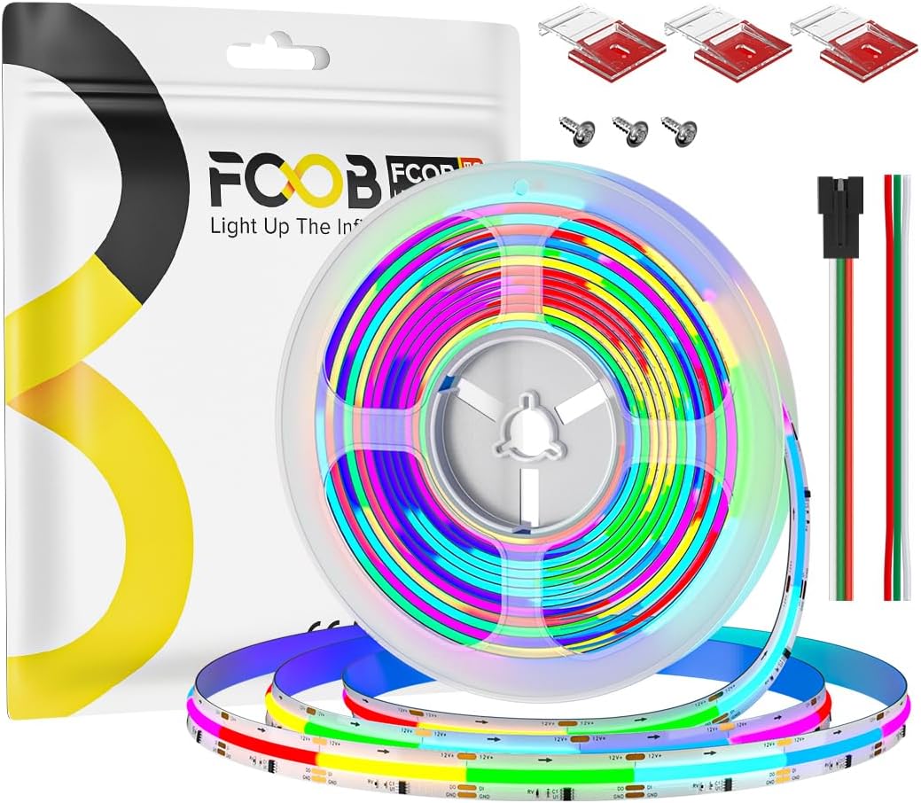 WS2811 Smart IC RGB COB LED Strip 16.4FT, 12V Flexible High Density Uniform Chasing Color cob Addressable Strips 864LED/m 24IC/m 12mm Width for Home Indoor Decor, No Power Supply/Controller