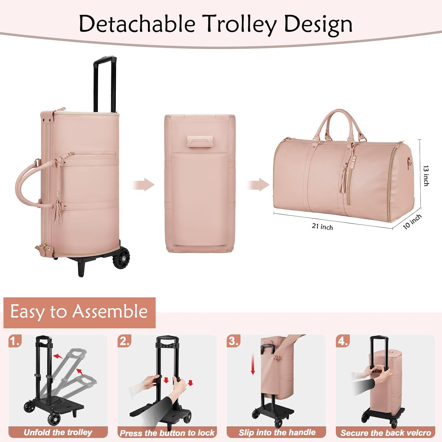 Ytonet Rolling Garment Bags for Travel, Convertible Carry On PU Leather Travel Bag 2.0 Roller Edition, 3 in 1 Suit Garment Duffle Bag with Wheels and Shoe Pouch,Ytonet Garment Duffle Bags for Travel image 3