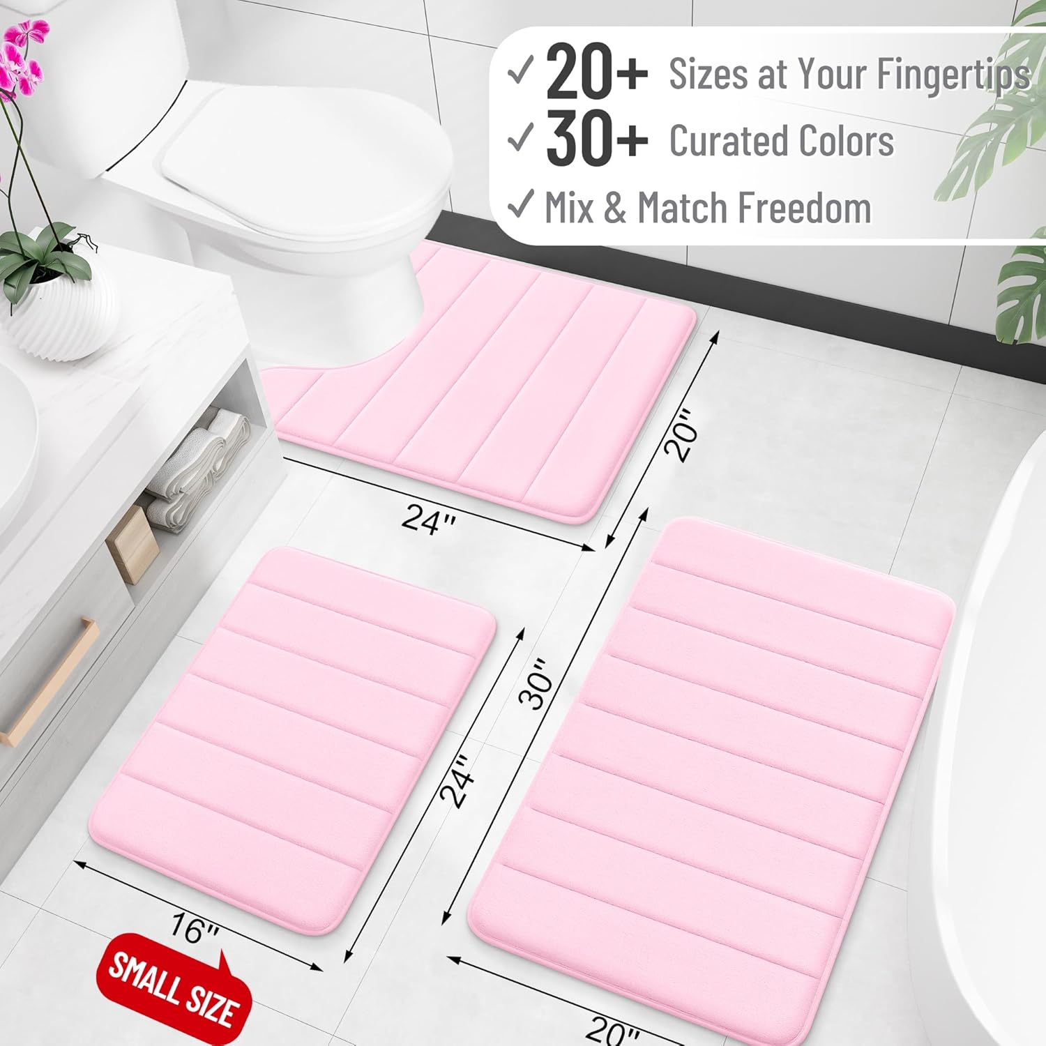 olanly memory foam long bathroom rugs runner 59x20, super soft absorbent bath mat, quick dry, machine washable shower floor rugs, bathmat carpet, bathroom home decor accessories, pink pink striped rectangular 59" x 20"