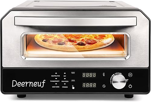 Horno eléctrico para pizza para interiores, calienta hasta 800 F, pizzas de 12 pulgadas en minutos, horno de pizza de encimera con 6 ajustes