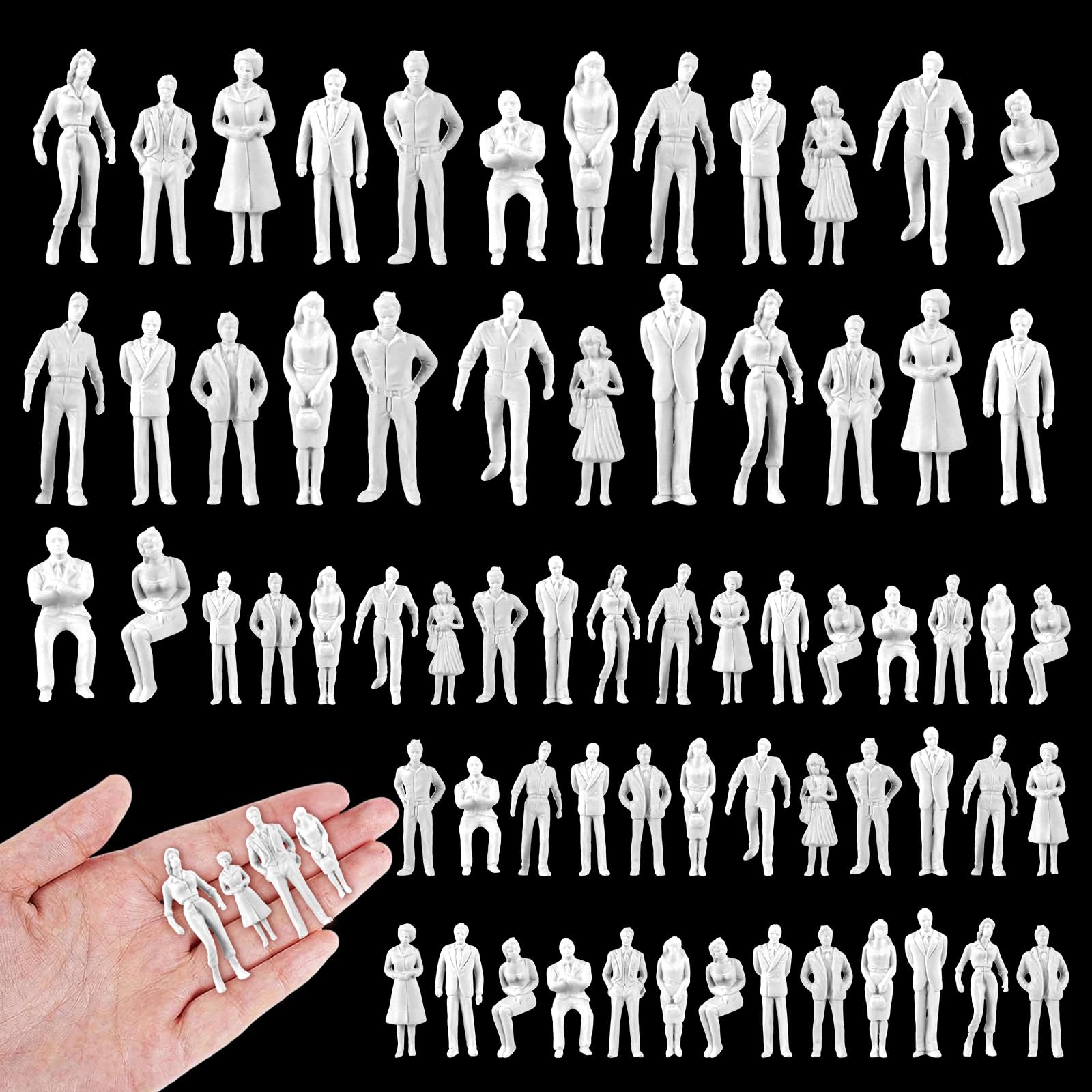 Namalu 70 Pcs White Unpainted Mini People Figurines 1: 50 1: 75 Scale Miniature People Model Architectural Plastic Figurines Sitting and Standing Assorted for Architectural Scenes