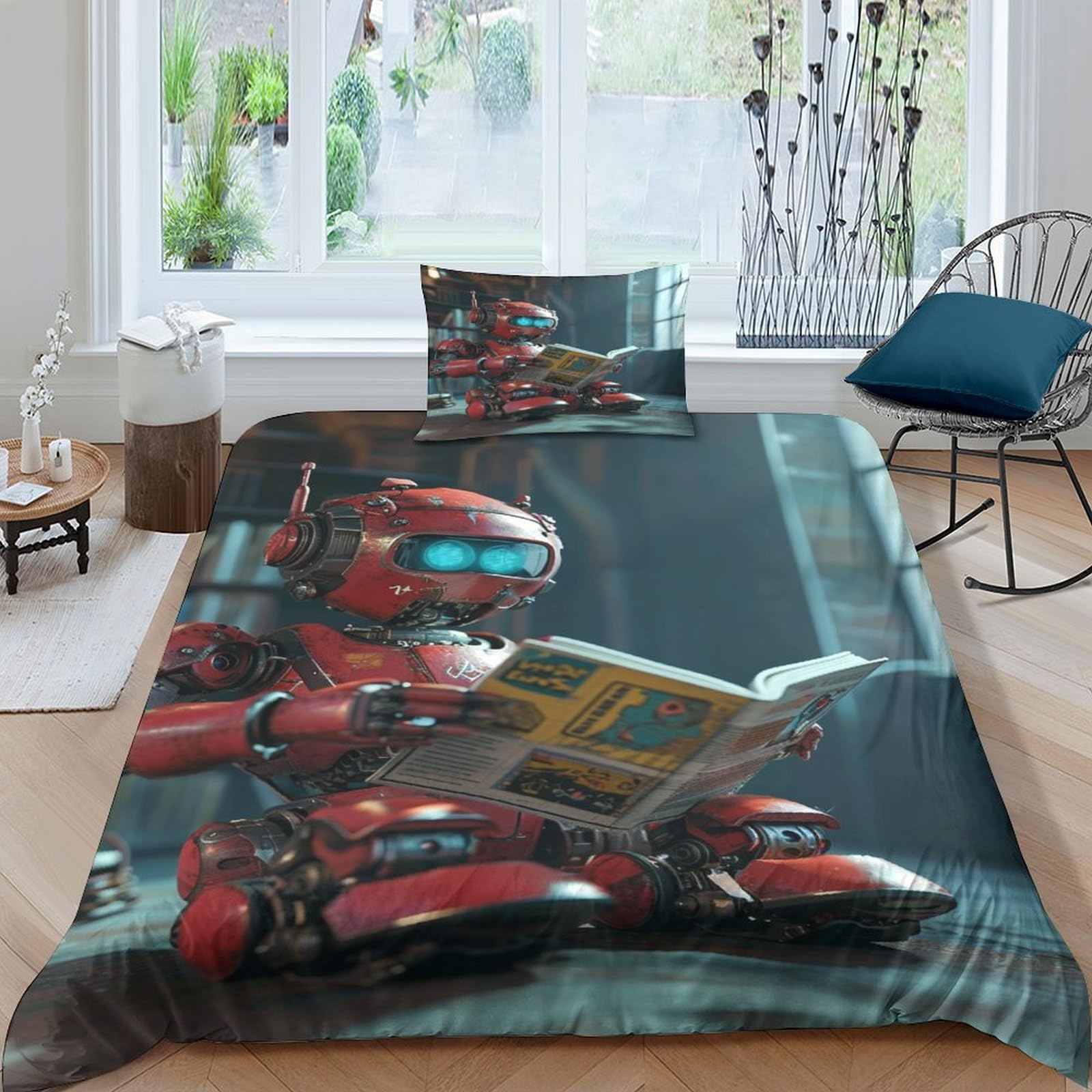 Housse de couette 3D robots pour une chambre d'enfant moderne et inspirante