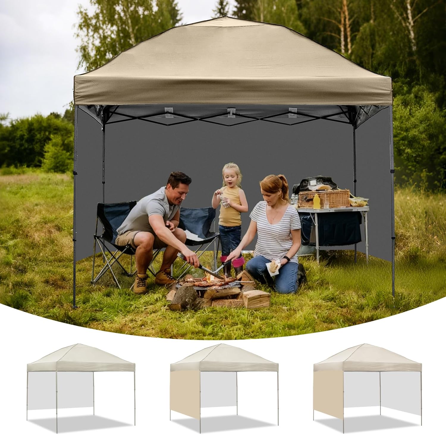 Instant Canopy Tent SideWalls Waterproof Sunwalls for 10x10 Pop Up CanopyTent, 300D Polyester Canopy Walls 3Pack Sidewalls Waterproof and UV Protection (Khaki, 10x10ft 3PCS)