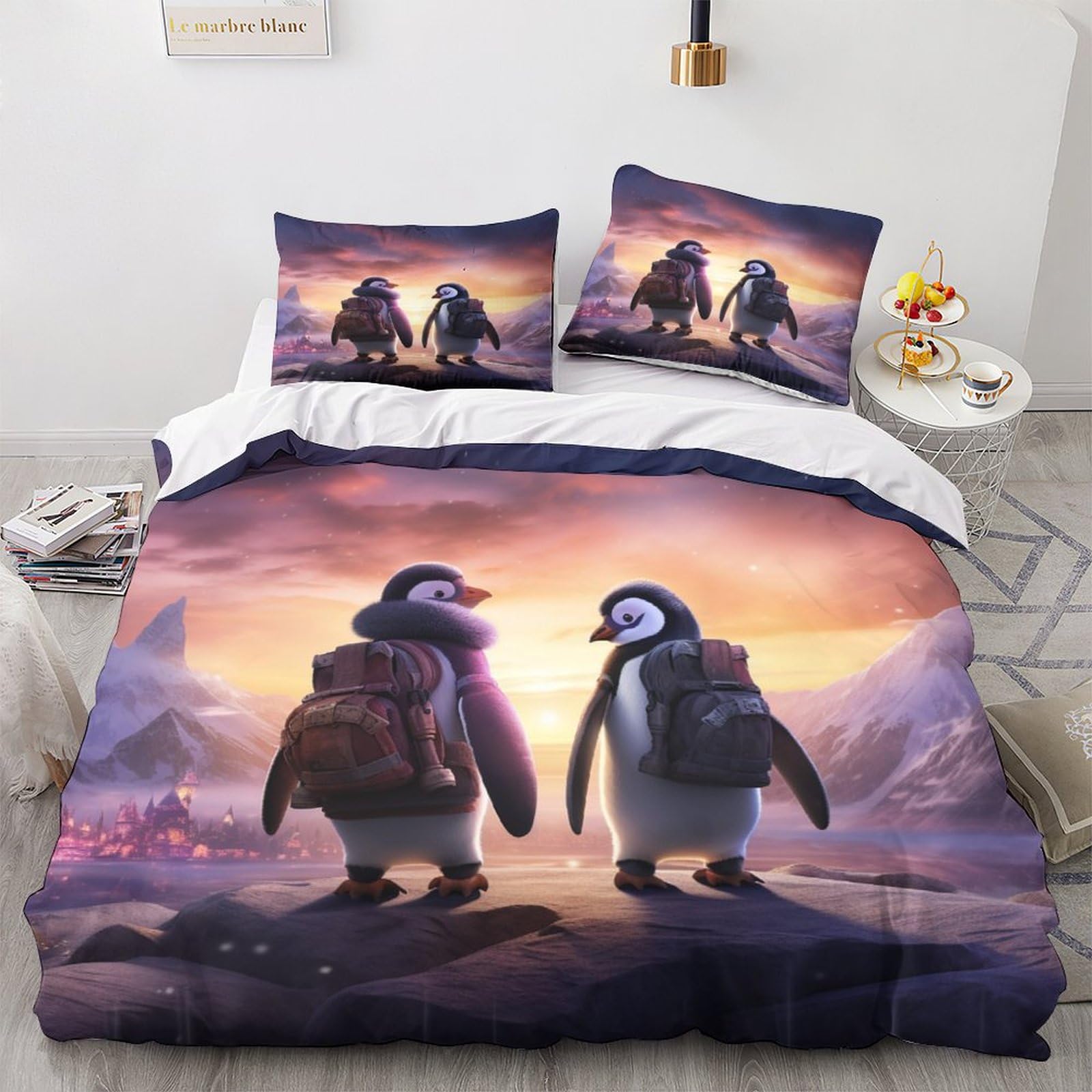 Pärchen Pinguin 3D-Gedruckter Bettwäsche-Set Mit Bettbezug-Set Bedruckt Für Kinder Teenager ErwachseneTagesdecke Bezug Mit Weich Leicht Leichte Pinguin Geschenk Duvet Cover 3-piece King（220x240cm）