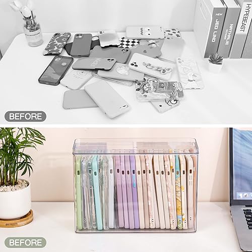 Miniatura 5 de FABROK Organizador de plástico para teléfono, caja de almacenamiento transparente con tapa para teléfono celular, fundas básicas, caja de