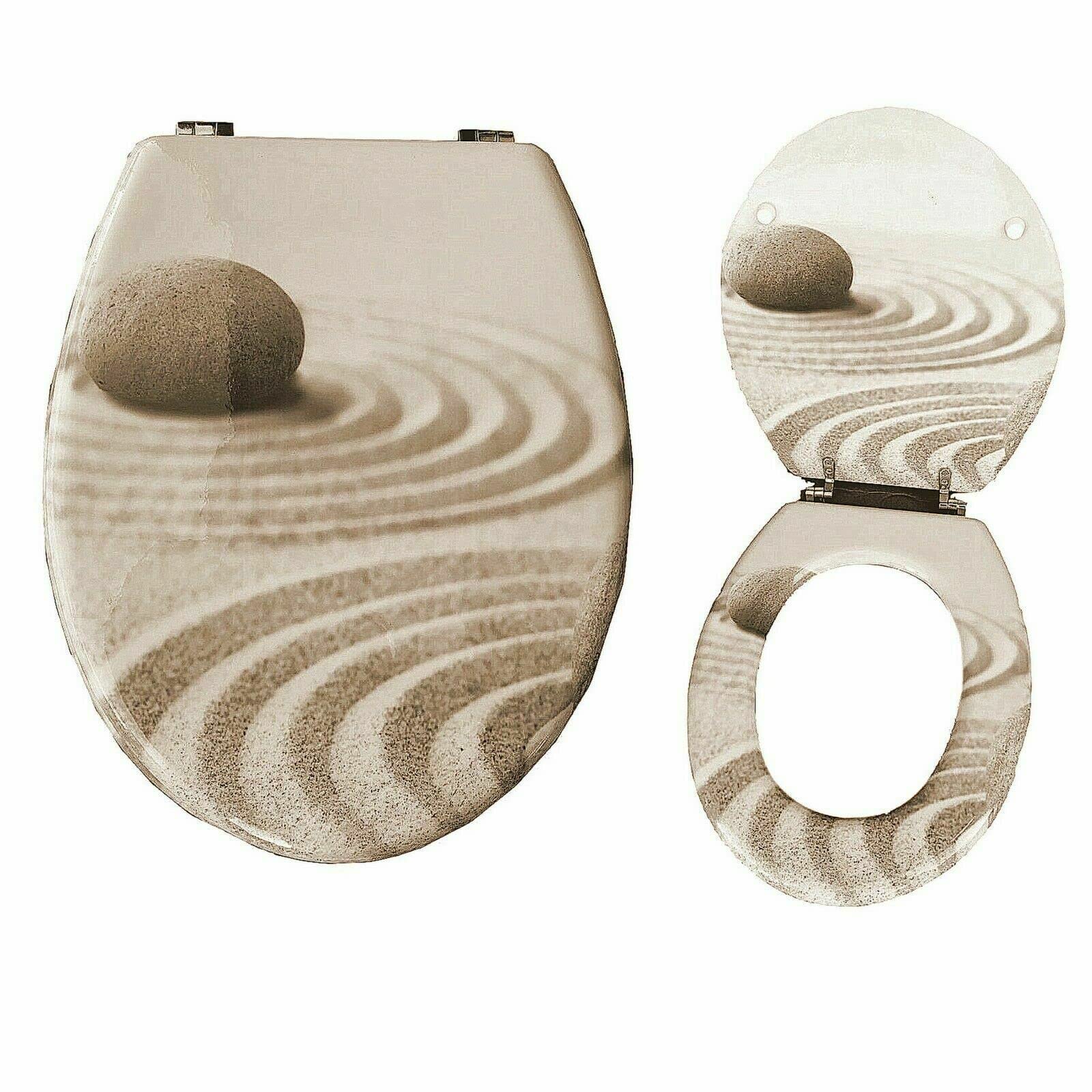 Optimal Products Pebble Sand Design Mdf Toilet Seat Novelty Design Stainless Steel Hinges All Printed Loo Seats All Printed On 3 Sides (Pebble Sand Design)